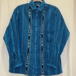 blue handwoven button down shirt